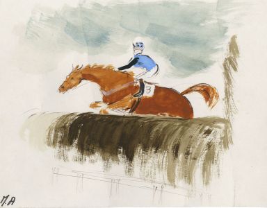 Marigold Armitage - Early 20th Century Gouache, Over the Hurdle