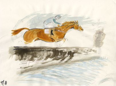 Marigold Armitage - Early 20th Century Gouache, Over the Hurdle