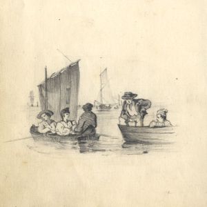 Continental 19th Century Graphite Drawing - Men at Sea
