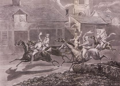 J. Harris - 1839 Aquatint, After Henry Alken, The First Steeplechase on Record