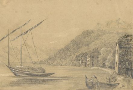 Thomas Mott - 19th Century Graphite Drawing, Lake Geneva
