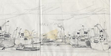 Paul Sharp - Mid 20th Century Graphite Drawing, London Dock Basin