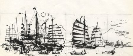 Paul Sharp - Mid 20th Century Pen and Ink Drawing, Sailing Boats at Sea