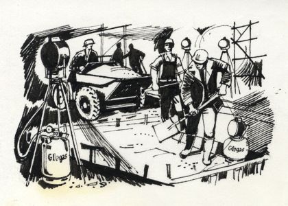 Paul Sharp - Mid 20th Century Pen and Ink Drawing, Industrial Workers