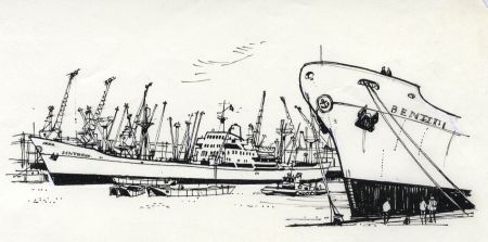 Paul Sharp - Mid 20th Century Pen and Ink Drawing, Harbour Scene