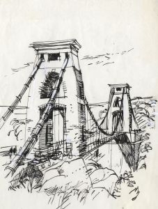 Paul Sharp - 1966 Pen and Ink Drawing, Clifton Bridge Today