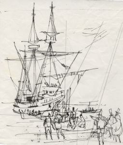 Paul Sharp - 1966 Pen and Ink Drawing, Sailing Boat