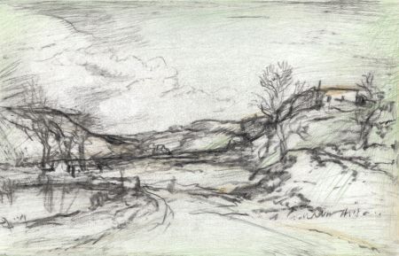 Adrian Hill - 1974 Charcoal Drawing, Christmas Day