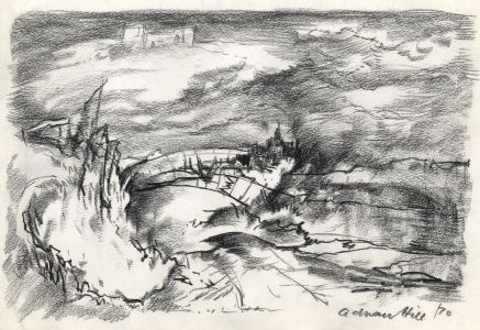 Adrian Hill - 1970 Charcoal Drawing, Rural View