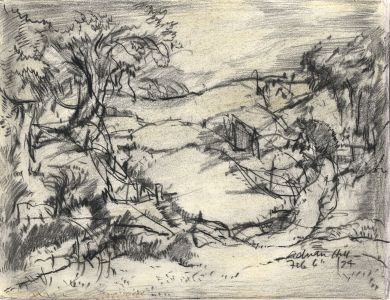 Adrian Hill - 1974 Charcoal Drawing, Country Path