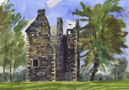 Paul Sharp - 1964 Watercolour, Greenknowe Tower, Berwickshire