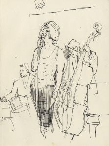 Paul Sharp - Mid 20th Century Pen and Ink Drawing, Singer at Ronnie Scotts Bar