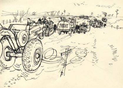 Paul Sharp - Mid 20th Century Pen and Ink Drawing, M1 Construction Work