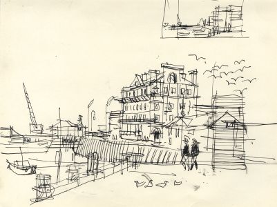 Paul Sharp - Mid 20th Century Pen and Ink Drawing, Quayside