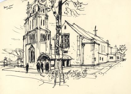 Paul Sharp - Mid 20th Century Pen and Ink Drawing, Tower...