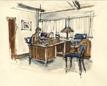 Paul Sharp - Mid 20th Century Watercolour, Interior of office