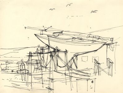 Paul Sharp - Mid 20th Century Pen and Ink Drawing, Boat