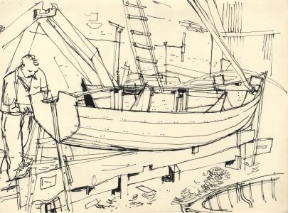 Paul Sharp - Mid 20th Century Pen and Ink Drawing, Boat