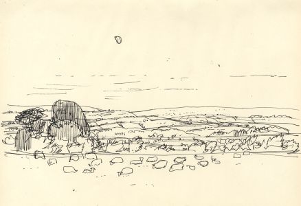 Paul Sharp - Mid 20th Century Pen and Ink Drawing, Fields with rocks.