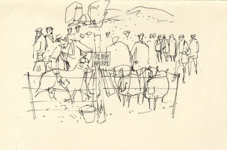 Paul Sharp - Mid 20th Century Pen and Ink Drawing, Sheep market.
