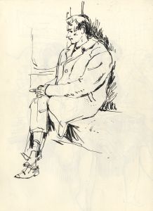 Paul Sharp - Mid 20th Century Pen and Ink Drawing, Gentleman on train