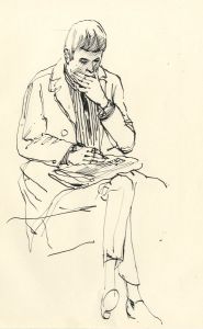 Paul Sharp - Mid 20th Century Pen and Ink Drawing, Sitting Man