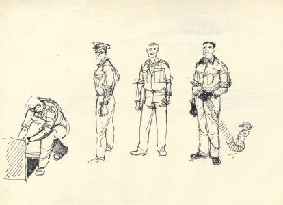 Paul Sharp - 1958 Pen and Ink Drawing, Uniformed Men