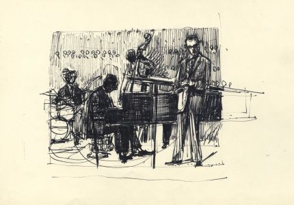 Paul Sharp - 1958 Pen and Ink Drawing, Jazz Band