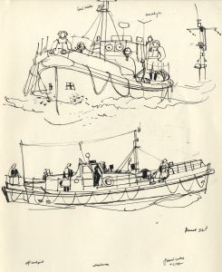Paul Sharp - 1969 Pen and Ink Drawing, Lifeboats at Sea