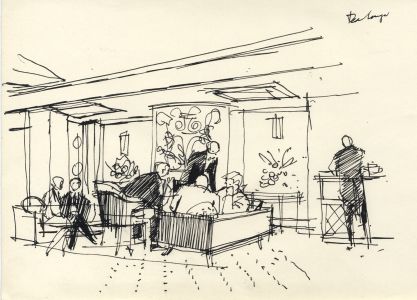 Paul Sharp - 1969 Pen and Ink Drawing, Restaurant