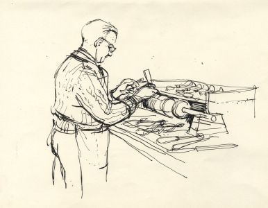 Paul Sharp - Set of Three Mid 20th Century Pen and Ink Drawings, Workshop