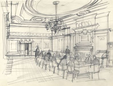 Paul Sharp - Pair of Mid 20th Century Graphite Drawings, Dining Room Scenes
