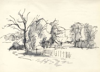 Paul Sharp - Mid 20th Century Pen and Ink Drawing, River Landscape
