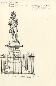Paul Sharp - Mid 20th Century Pen and Ink Drawing, Boswell Statue, Lichfield