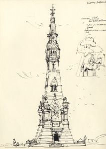 Paul Sharp - Mid 20th Century Pen and Ink Drawing, Eleanor Cross, Sledmere