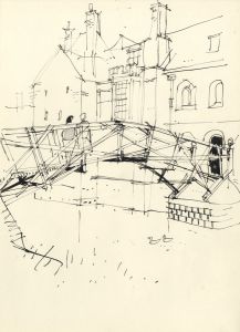 Paul Sharp - Mid 20th Century Pen and Ink Drawing, The Mathematical Bridge, Camb