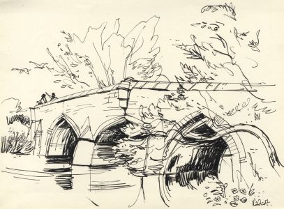Paul Sharp - Mid 20th Century Pen and Ink Drawing, Radcot Bridge
