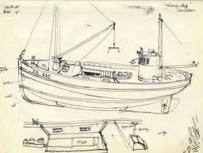 Paul Sharp - Set of Three Mid 20th Century Pen and Ink Drawings, Fishing Boats