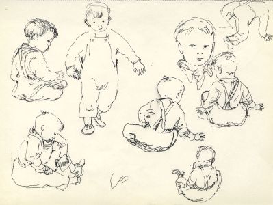 Paul Sharp - Set of Four Mid 20th Century Pen and Ink Drawings, Toddler Studies
