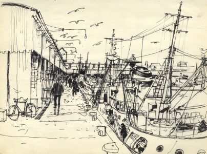 Paul Sharp - Set of Three 1956 Pen and Ink Drawings, Harbour Scenes