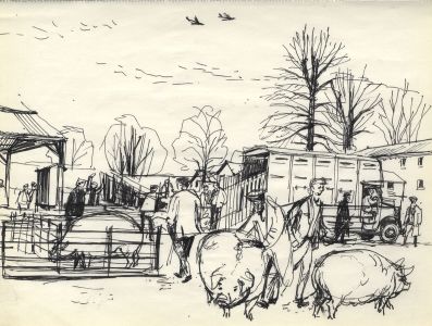 Paul Sharp - 1956 Pen and Ink Drawing, Farmer's Market