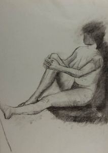 Contemporary Charcoal Drawing - Nude Woman