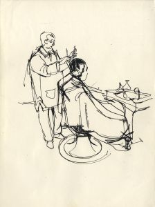 Paul Sharp - Pair of Mid 20th Century Pen and Ink Drawings, Barber Shop
