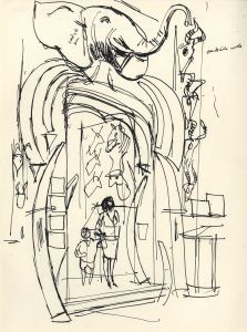 Paul Sharp - Mid 20th Century Pen and Ink Drawing, Museum Safari Exhibit
