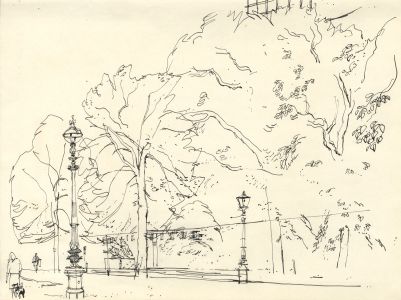 Paul Sharp - Mid 20th Century Pen and Ink Drawing, Tree-Lined Street