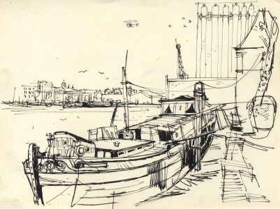 Paul Sharp - Mid 20th Century Pen and Ink Drawing, Boat