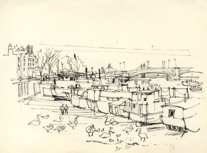 Paul Sharp - Mid 20th Century Pen and Ink Drawing, Thames