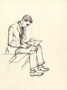 Paul Sharp - Mid 20th Century Pen and Ink Drawing, Reading