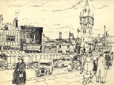Paul Sharp - Mid 20th Century Pen and Ink Drawing, Market Town