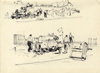Paul Sharp - Mid 20th Century Pen and Ink Drawing, Constructing the Road
